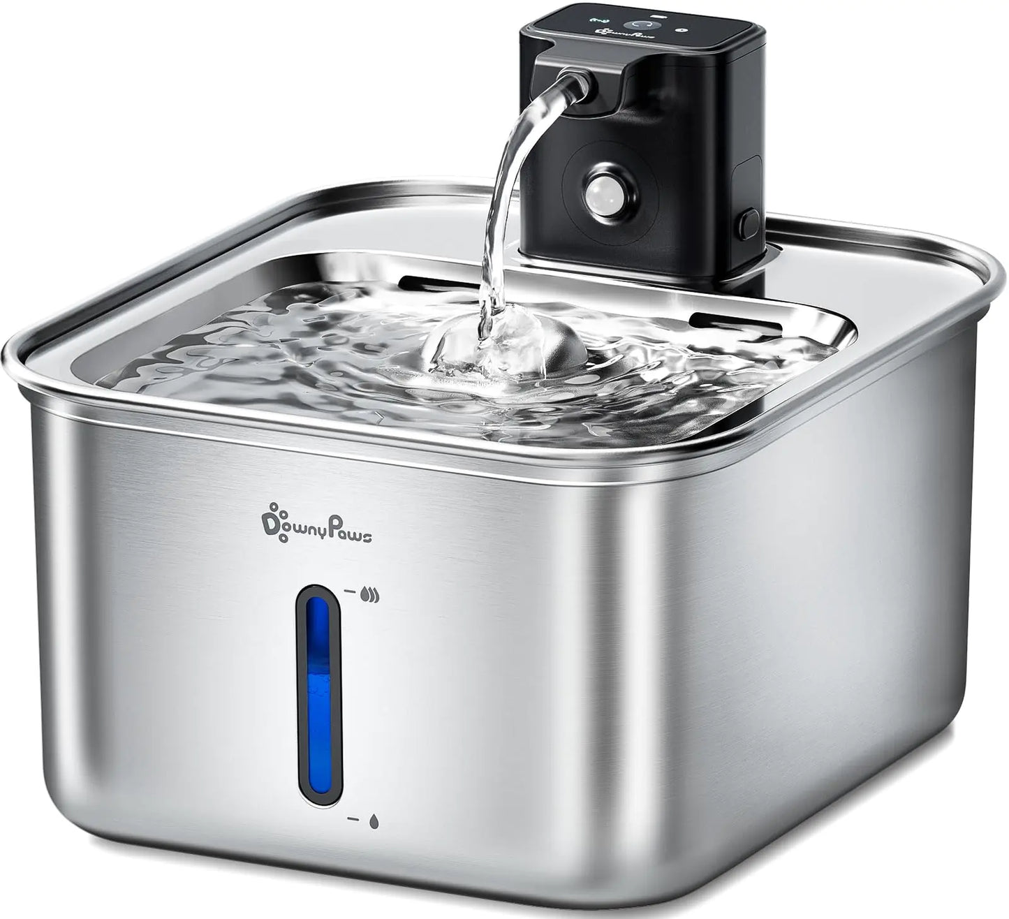 DownyPaws Cat Water Fountain Stainless Steel Wireless 101 oz/3L FurSink Battery Operated Cat Water Dispenser for Pets Indoor Cordless Dog Drinking Fountain with Motion Sensor Easy to Clean Black